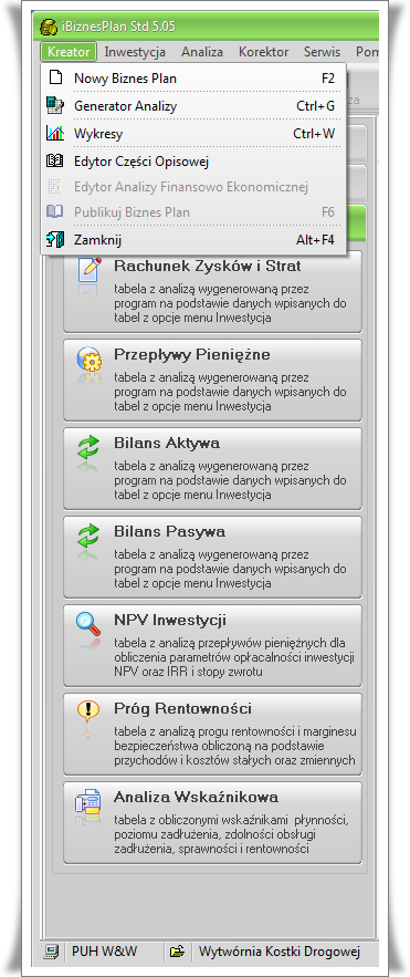 Okno gł&oacute;wne programy iBiznesPlan Std